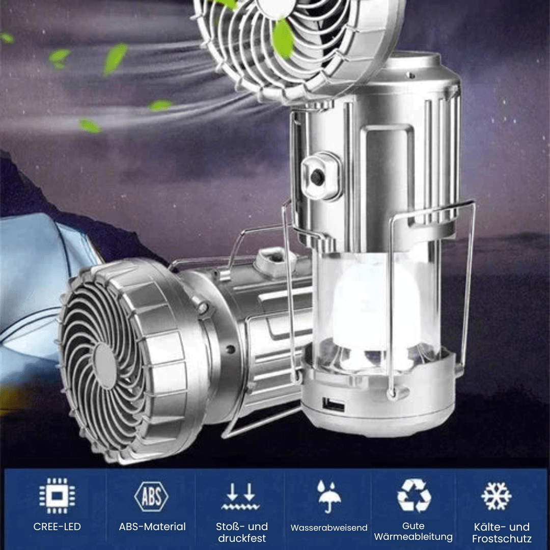 Tragbare LED-Campinglampe mit Ventilator